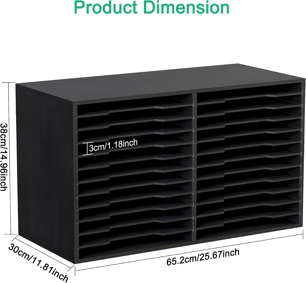 EasyPAG Scrapbook Paper Storage Organizer for Craft Room, 12x12 Paper Storage Desk Shelf, 24 Slot Adjustable File Sorter for Office School Classroom, Black