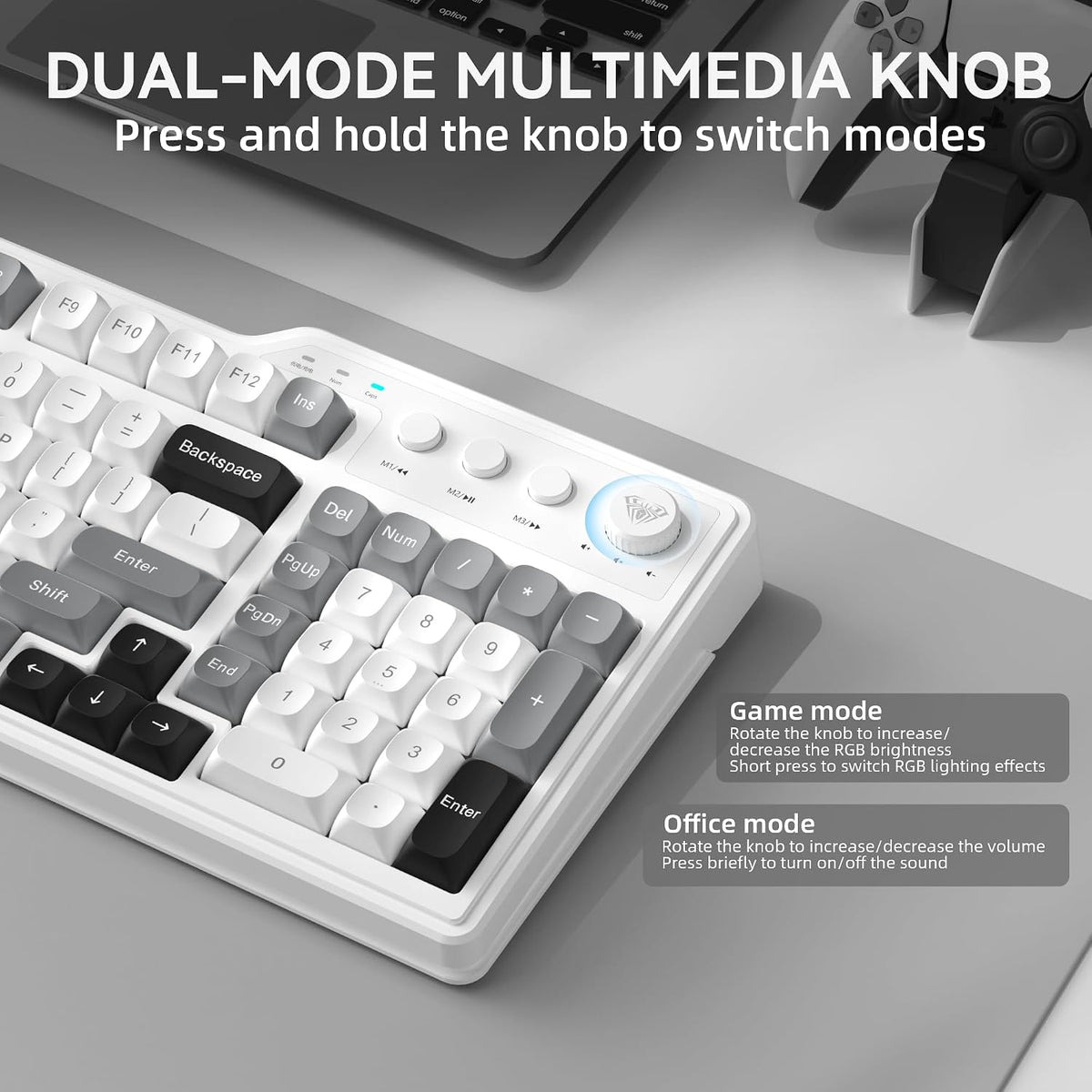 Aula F3099 Wireless Gaming Computer Keyboard with Number Pad & Knob