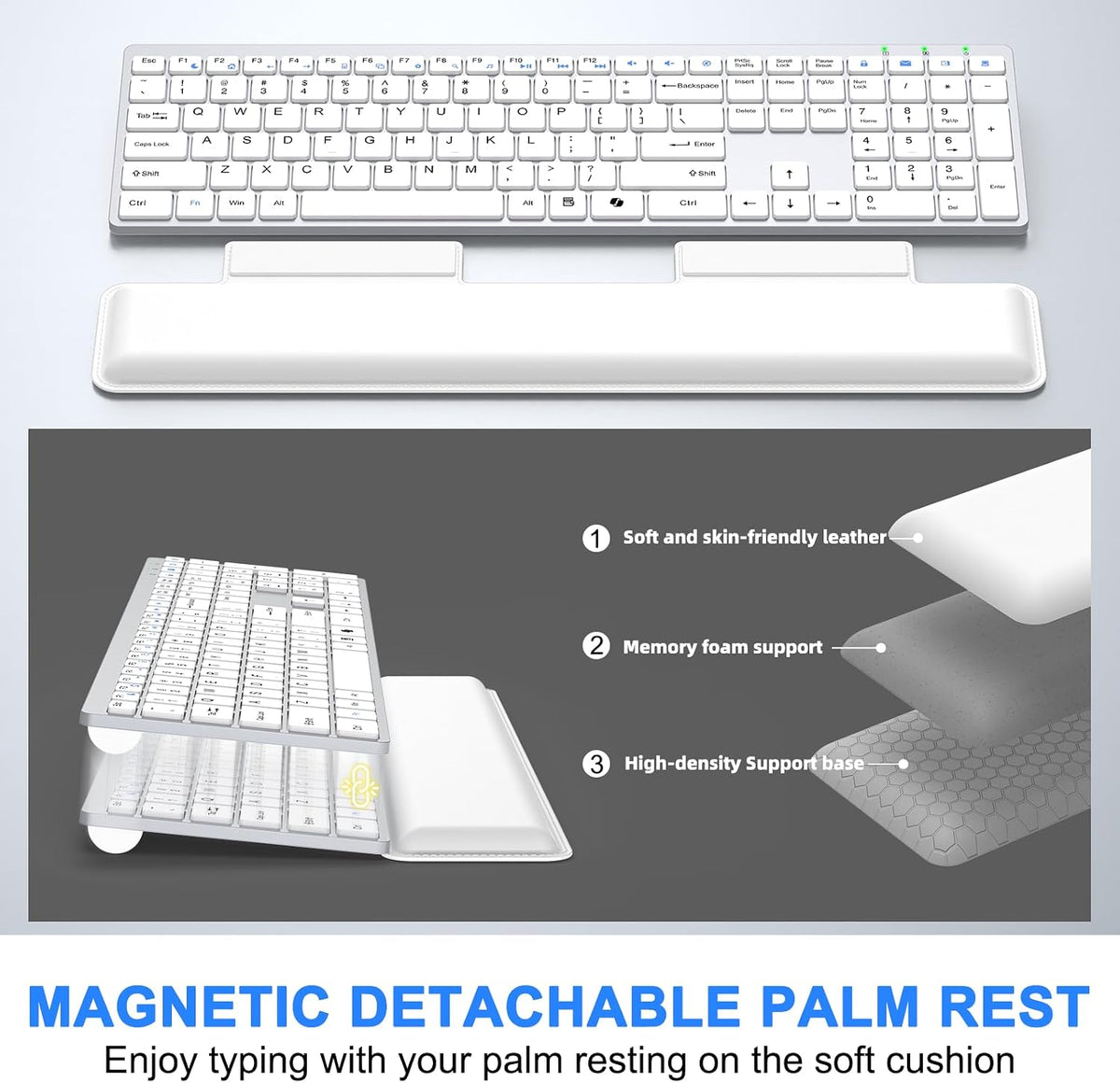 Wireless Keyboard and Mouse Combo, Full Size Silent Ultra Thin Keyboard with Magnetic Wrist Rest, Optical Mouse, 2.4G Lag-Free Cordless Mice Keyboard Set for Computer, Mac, Laptop, PC, Windows