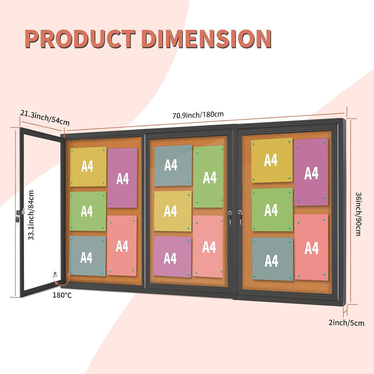 Enclosed Bulletin Board, Weatherproof Outdoor Noticeboard 70x36 Inch