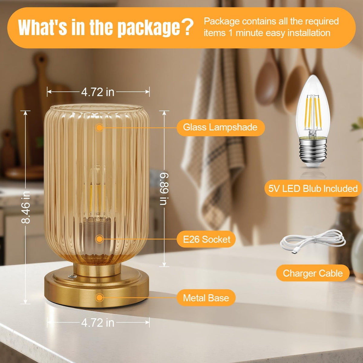 LightRound Cordless Table Lamp for Bedroom, Touch Stepless Dimmable, Modern
