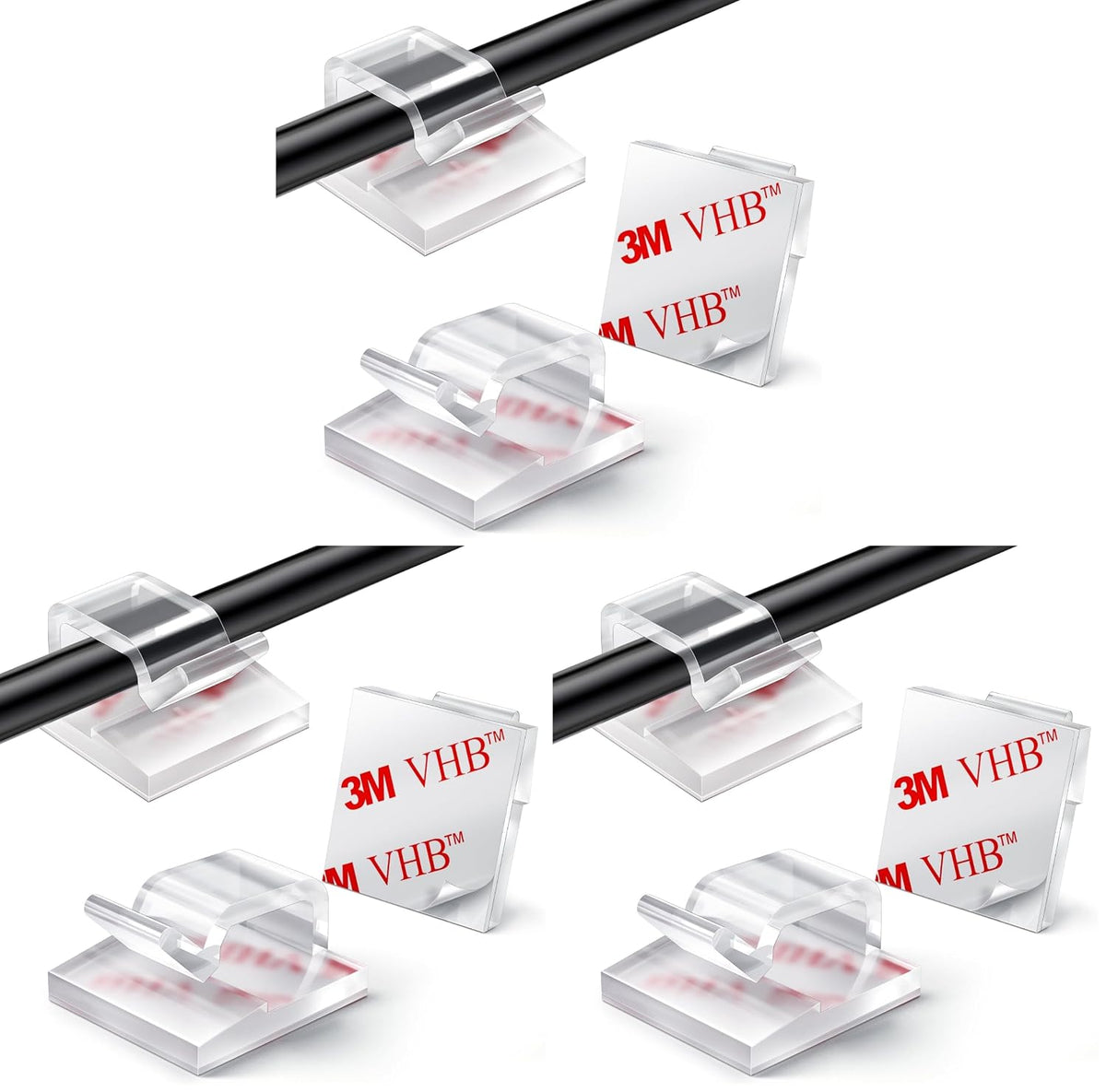 KGROTE 100PCS Cable Clips, Adhesive Wire Clips Strong Cord Clips Wire Holders, Cable Management Clips for Desk, Wall, Car, TV, Ethernet Cable (Clear, Small) (Pack of 3)