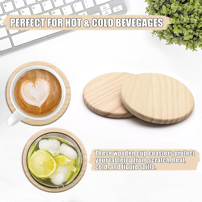 60 Pack 4 Inch Unfinished Round Wood Coasters