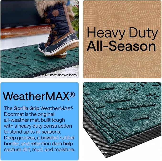 GORILLA GRIP 100% Waterproof All-Season WeatherMAX Doormat, US Designed Natural
