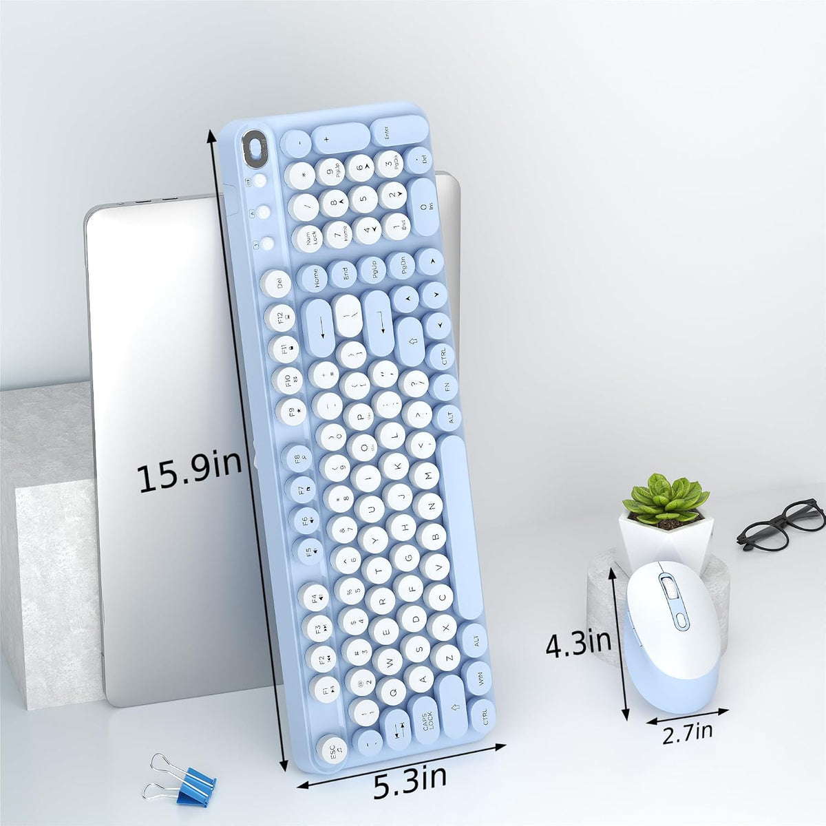 Links9+ Wireless Keyboard and Mouse Combo, Full Sized (Blue)