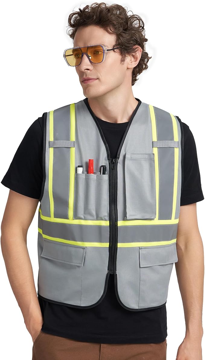 A-KSAFETY High Visibility Safety Vest for Men Women with Pockets and Zipper