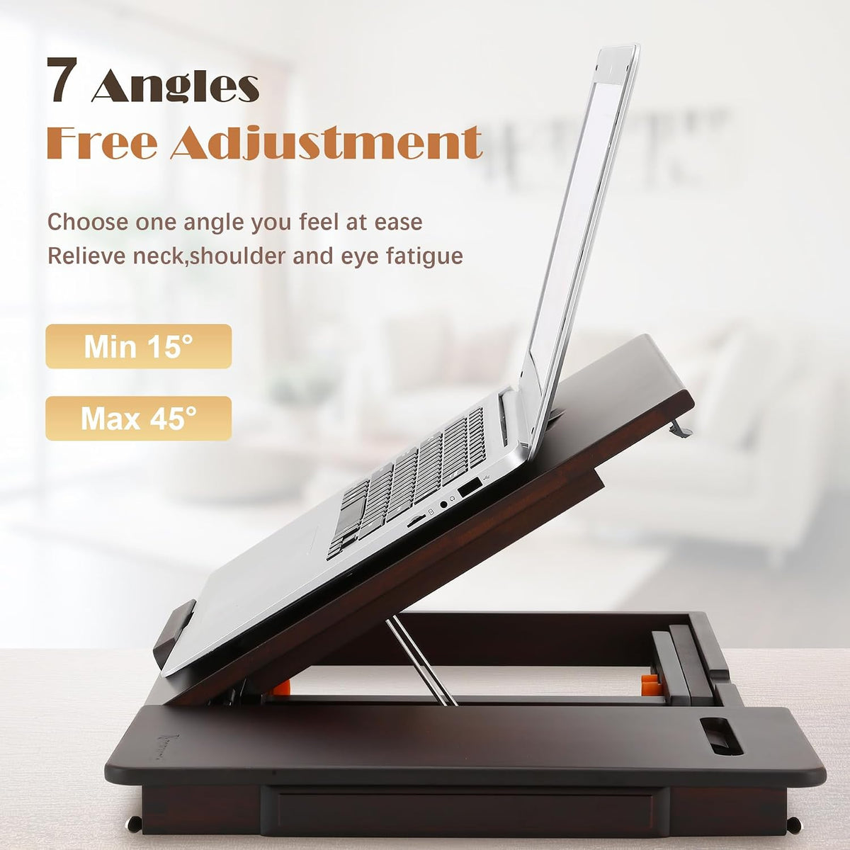 Nnewvante Laptop Desk with Fan 7 Angles & 4 Heights Adjustable,Black Walnut