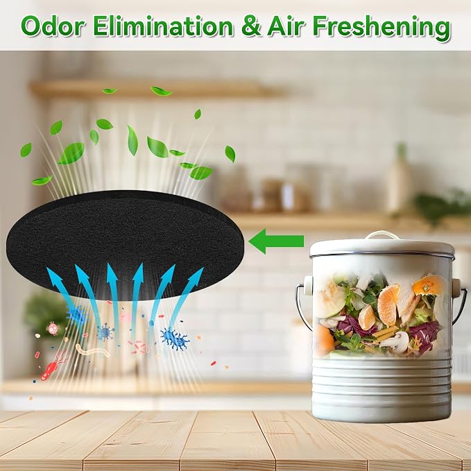 12 Pack Charcoal Filters for Compost Bucket, 6.7 Inch Compost Filters for