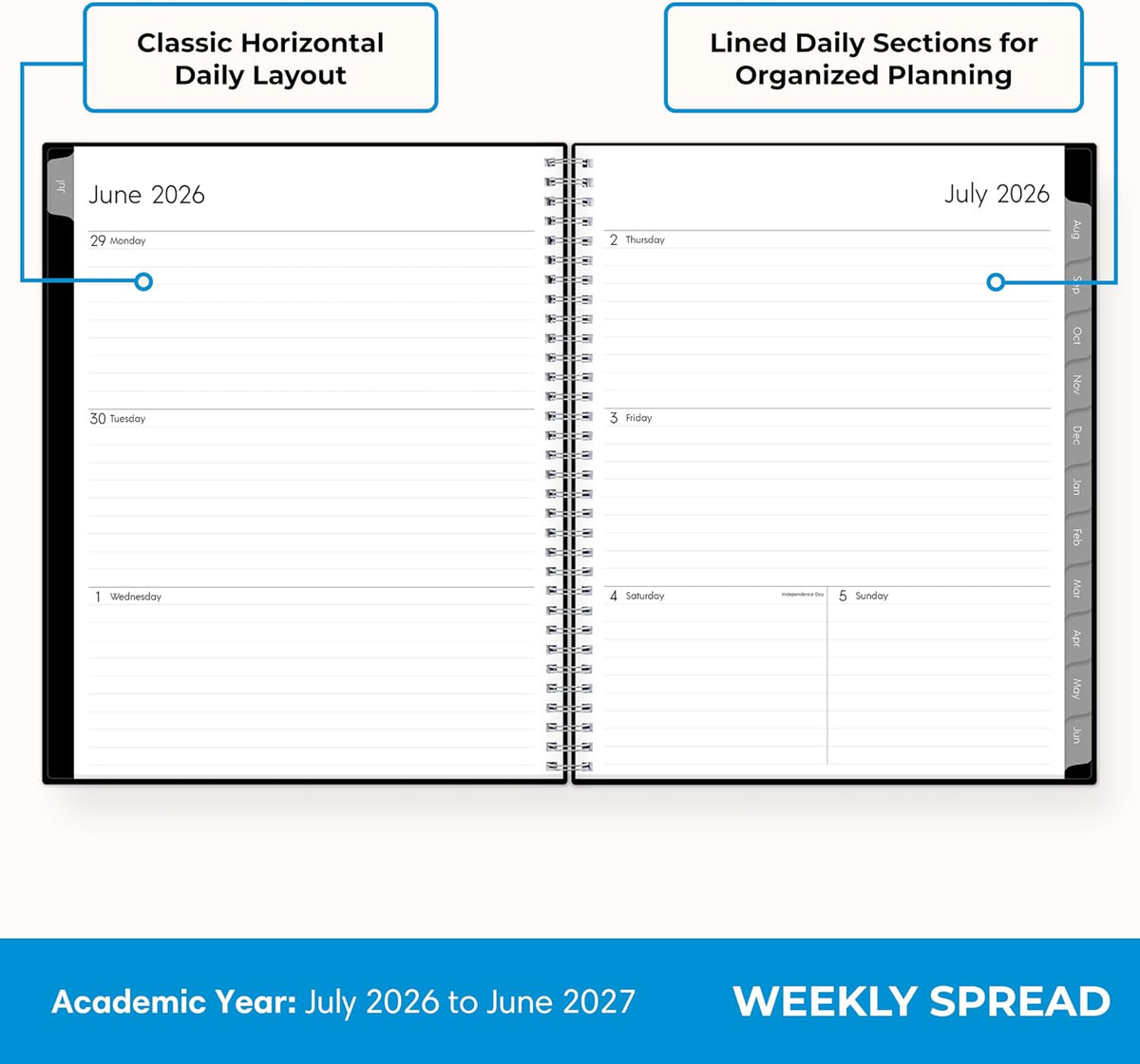 Blue Sky 2026-2027 Weekly and Monthly Academic Year Planner Calendar, July 2026 - June 2027, 8.5" x 11", Flexible Cover, Wirebound, Laminated Tabs, Enterprise (Pack of 2)