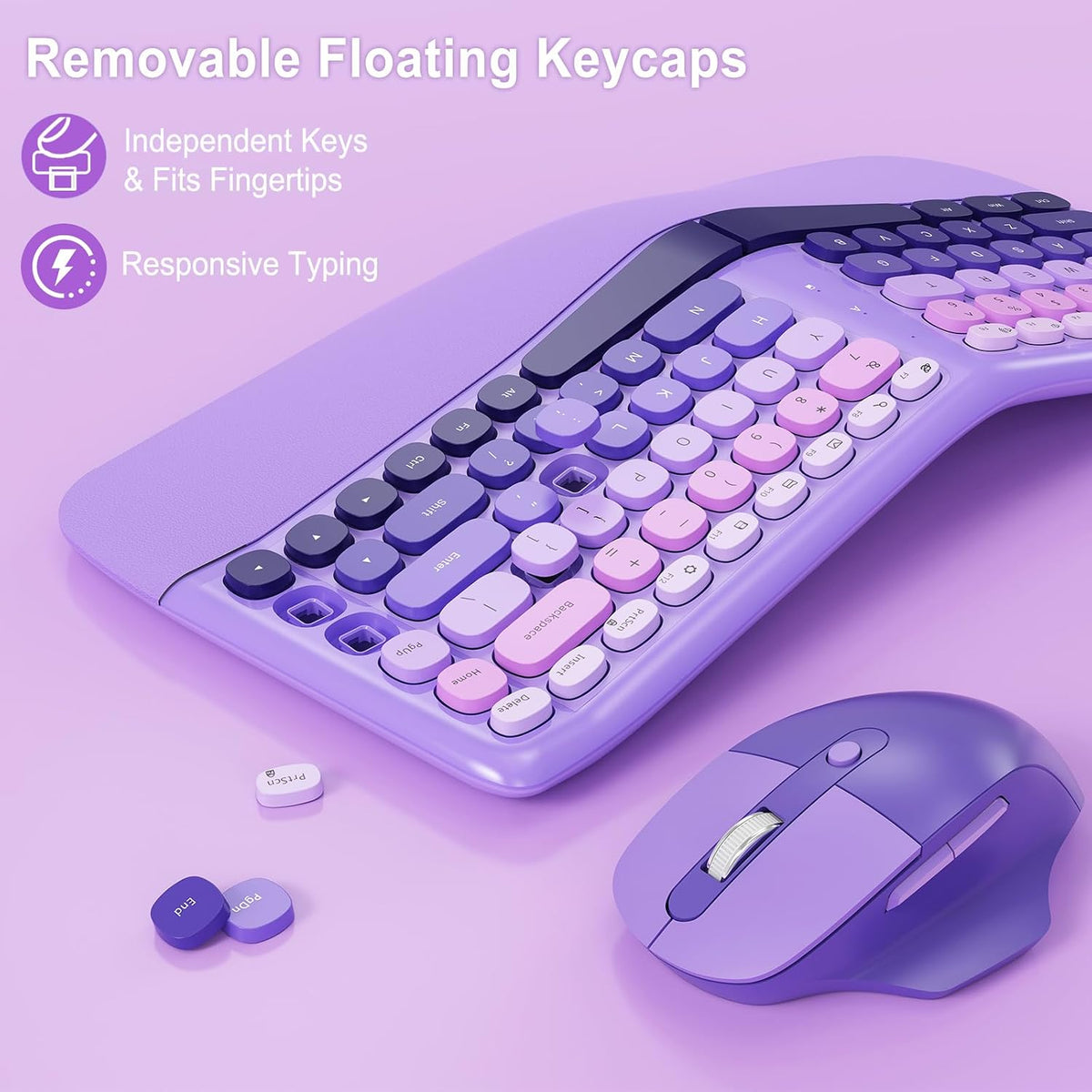 Ergonomic Wireless Keyboard Mouse, Mechanical Gaming Set with Wrist Rest