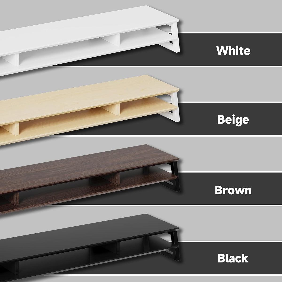 Dual Monitor Stand Riser for Desk, 41.7 Inch Large 2 Tier Computer Monitor Stand for 2 Monitors, Desktop Storage Organizer Shelf with Keyboard Space for Laptop PC Printer, Black