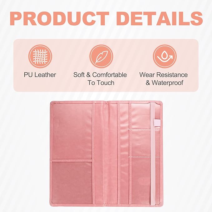 HARFINGTON Car Registration and Insurance Holder 9.45" x 5.04" PU Leather Vehicle Glove Box Organizer Storage Accessories Men Women Car ID Holder for License ID Card Bank Card, Pink