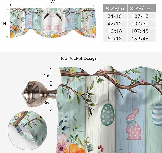 Easter Tie Up Valance Curtains for Windows, Kitchen Curtains Window Shades