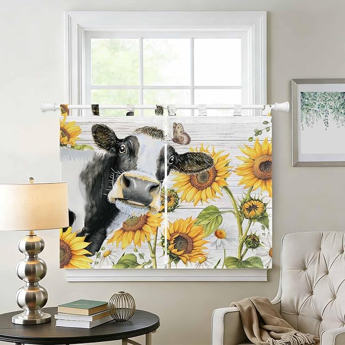 Retro Farmhouse Floral Bedroom Curtains 63 Inch Length, Window Curtains Tab Top