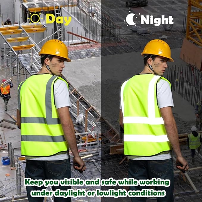 10 Pack Safety Vest Custom Logo Class2 High Visibility Reflective Vest with 5 Pockets Construction Security Work Vest ANSI/ISEA Standards（Yellow，4XL ）