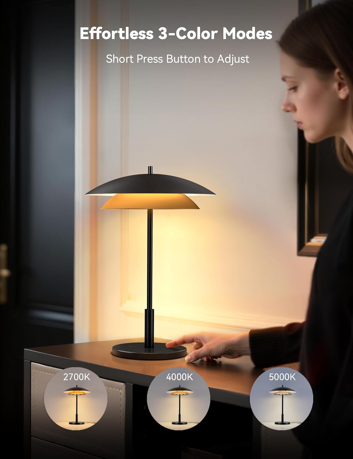 Tubicen Bedside Table Lamp,Modern Mid Century Dimmable LED USB-C Desk Lamps