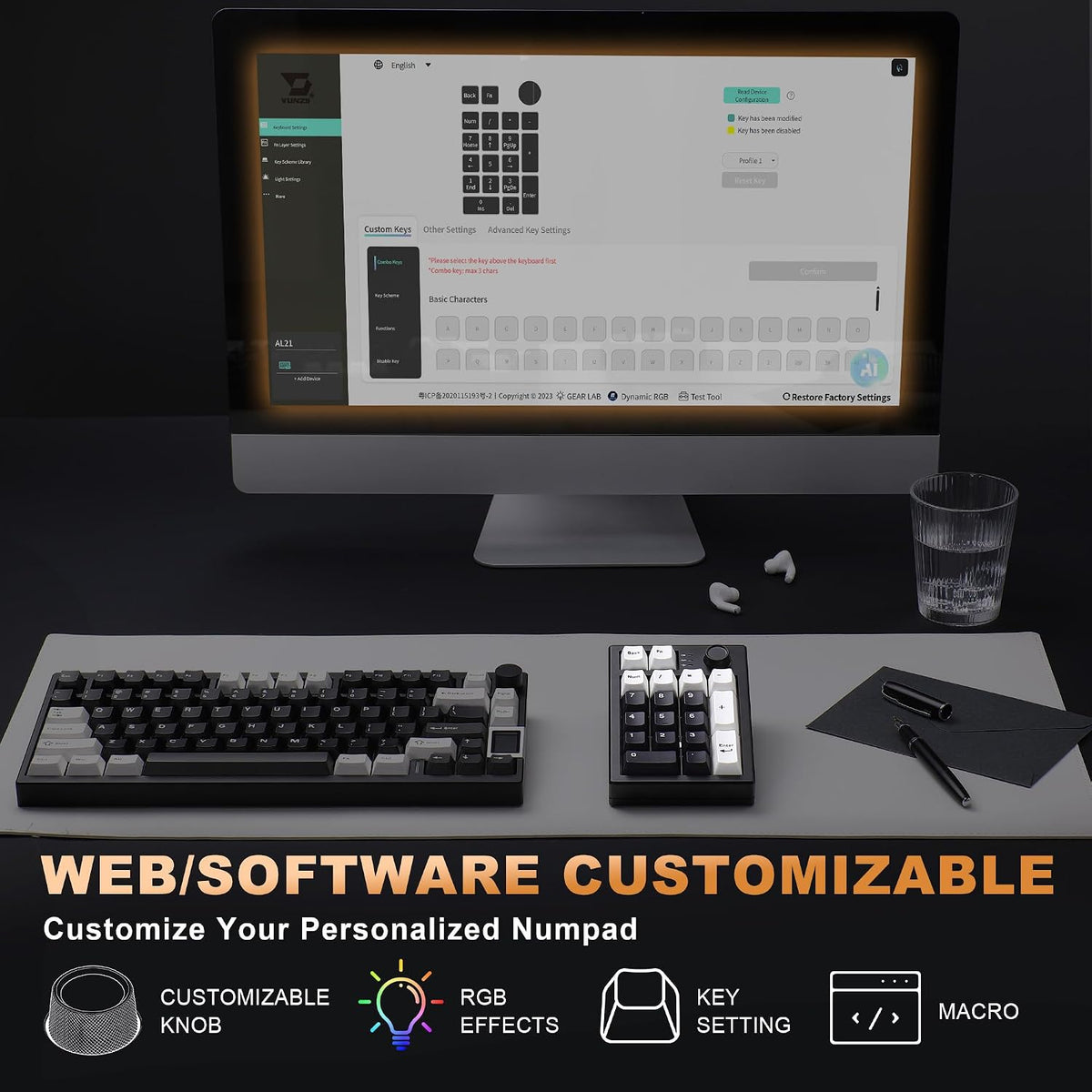 YUNZII AL21 Aluminum Wireless Number Pad (Black, Cocoa Cream V2 Switch)