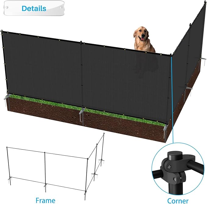 Patio 5' x 73' Outdoor Privacy Screen Freestanding Temporary Fence Panels Net Cover with Metal Poles for Outside Backyard Pool Garden Air Conditioner Fencing, Black