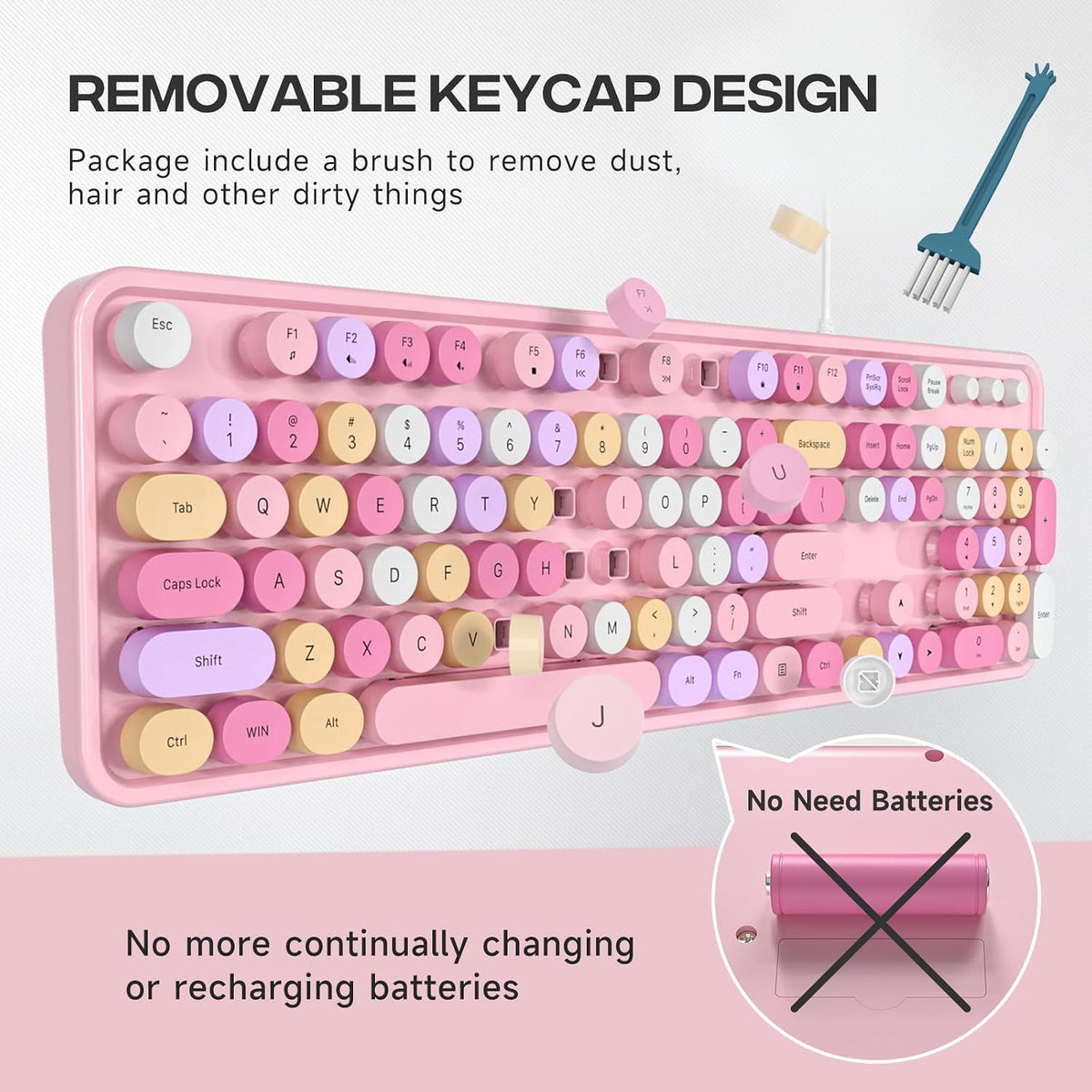 MOFII Computer Keyboard Wired,Round Key Retro Typewriter Keyboard Full Size