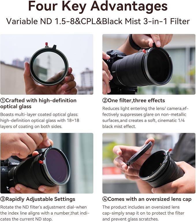 Kase 67mm Variable ND1.5-8 & CPL & Black Mist 3 in 1 Filter