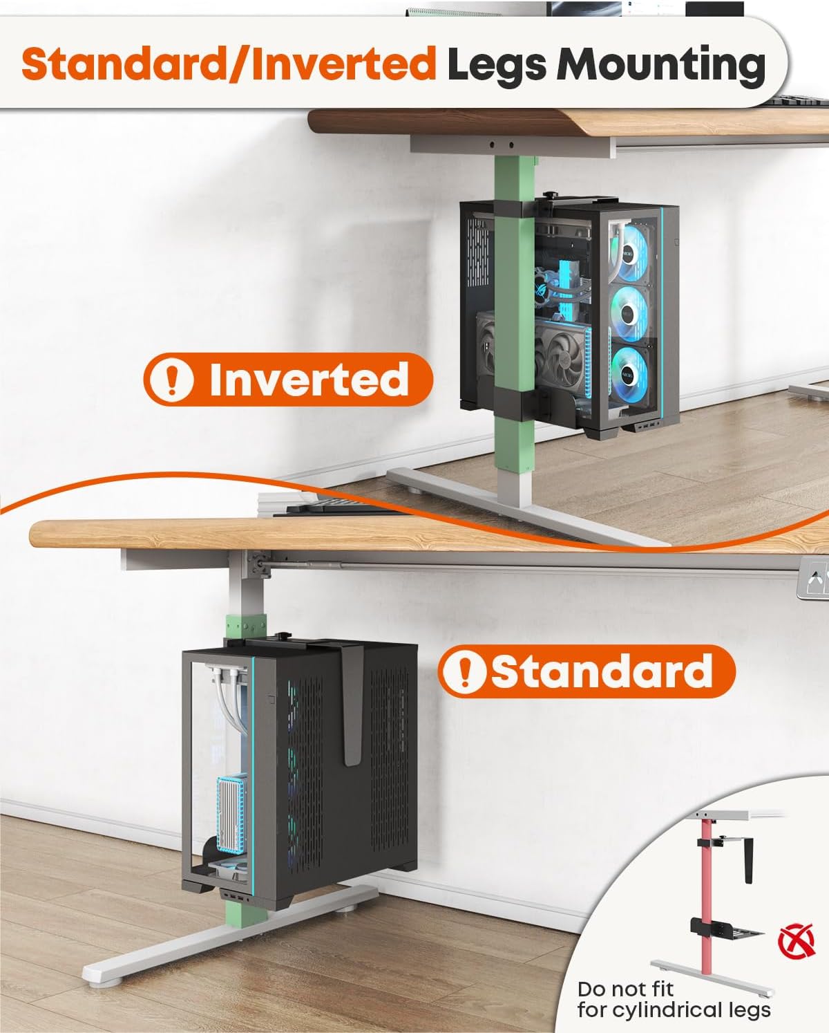 Under Desk PC Mount for Standing Desk, Clamp-On PC Holder