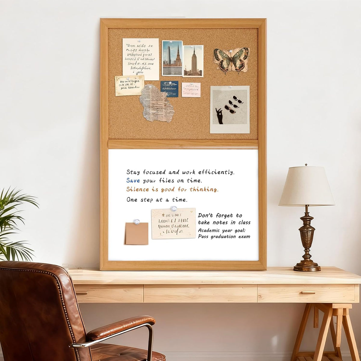 ARCOBIS Cork Board White Board Combo with MDF Wood Frame