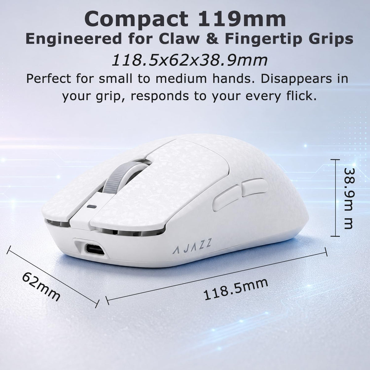 AJ199 Gaming Mouse, 60g Carbon Fiber Shell, Tri-Mode 2.4G/Bluetooth/USB-C