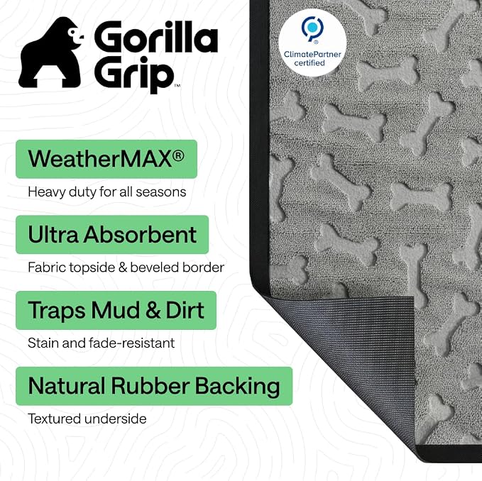 GORILLA GRIP 100% Waterproof All-Season WeatherMAX Doormat 35x23, US Designed