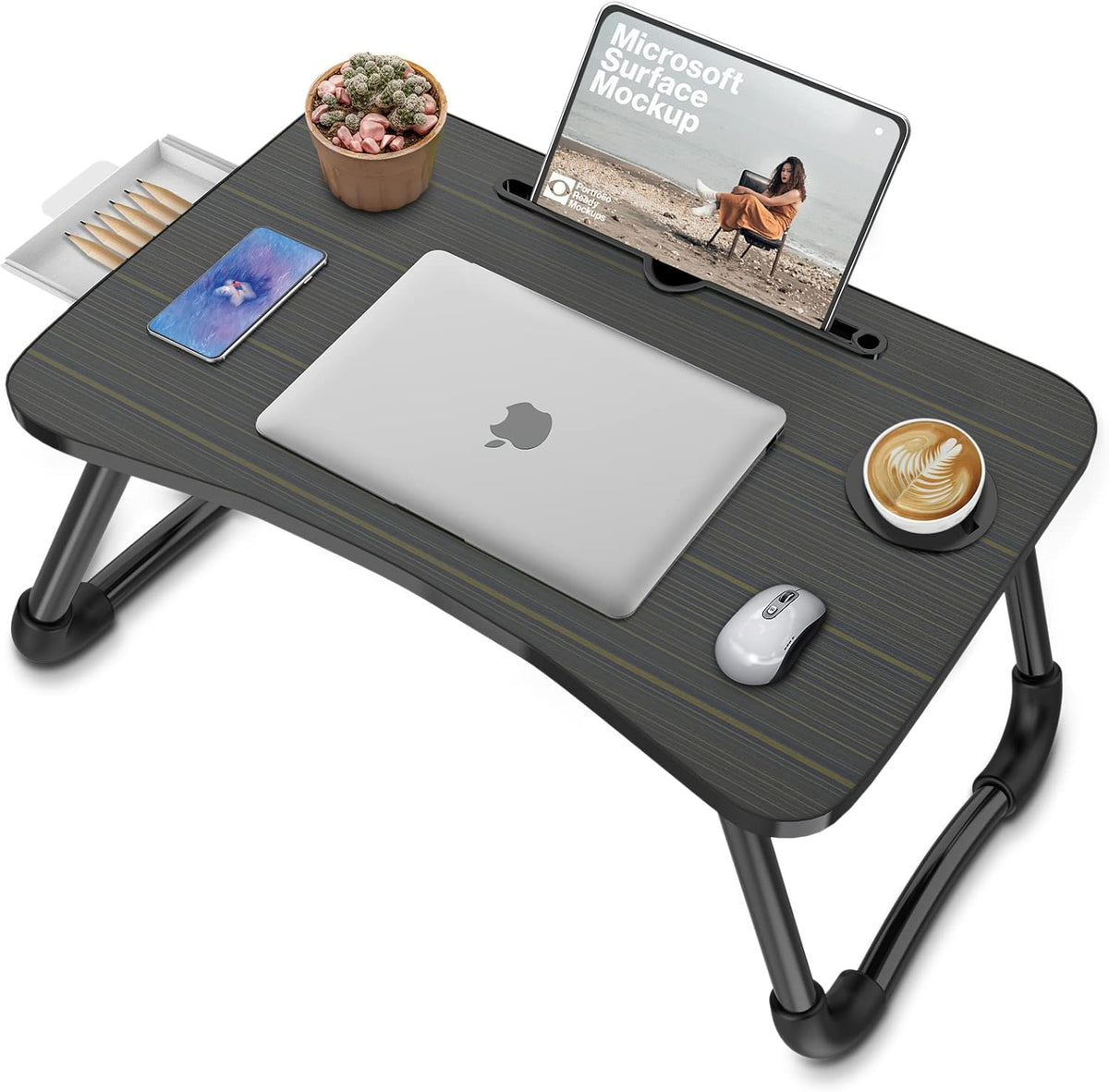 Zapuno Foldable Laptop Bed Table, Laptop Desk, Breakfast Tray, Arc Shape