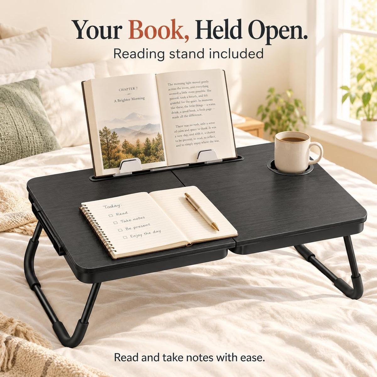 BUYIFY 23.4" Foldable Lap Desk Bed Table with Reading Stand Portable Tray