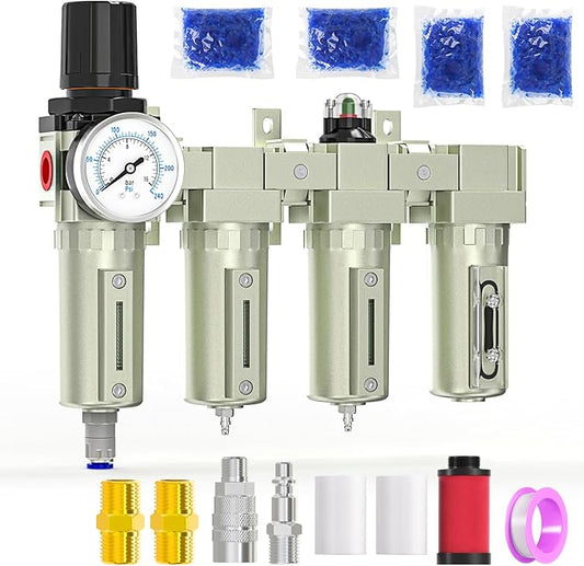1/2" NPT Heavy Duty Industrial Grade 4 Stage Air Drying System, Auto Drain