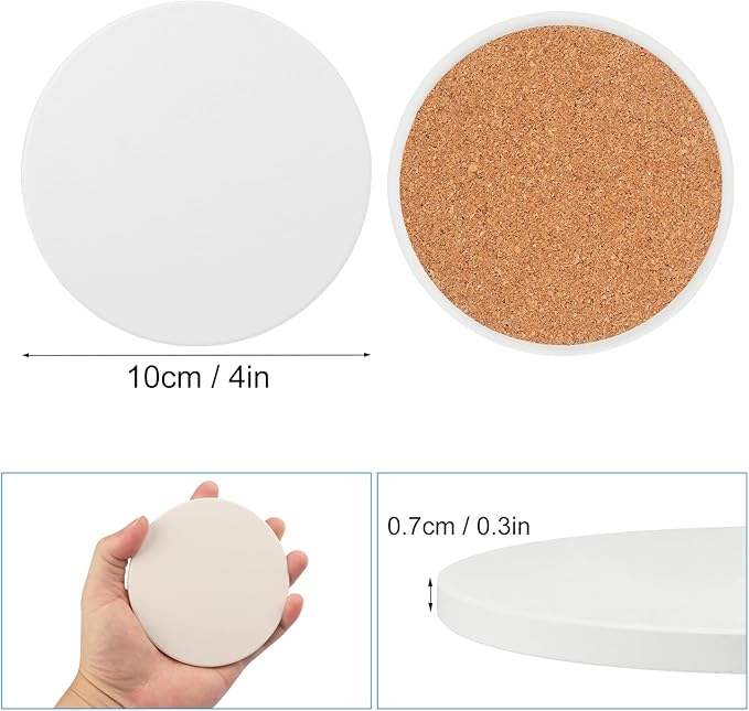 30 Pieces 4 Inch Round Blank Ceramic Coasters, Unglazed Ceramic Tiles Coasters