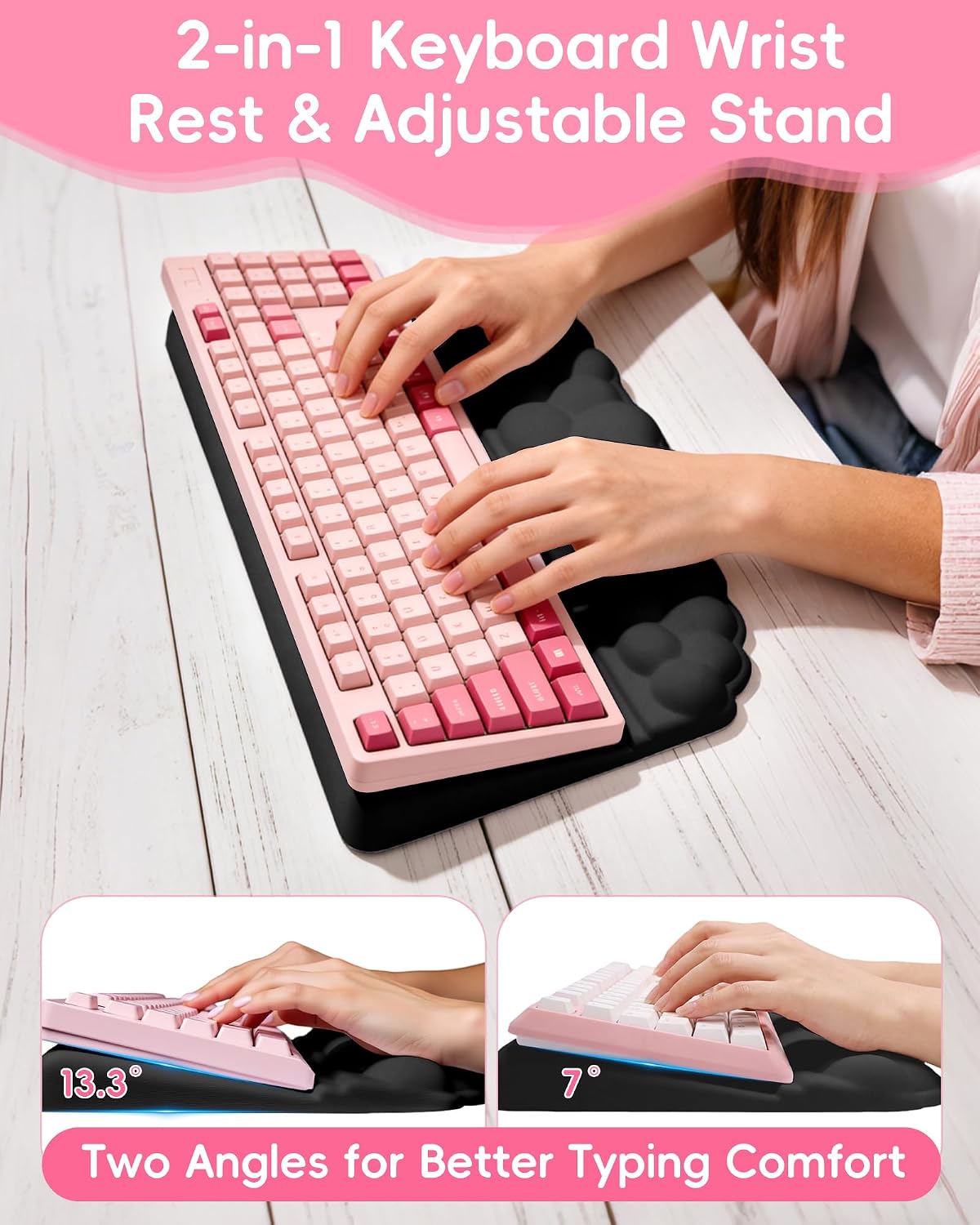 Ergonomic Cloud Wrist Rest Set for Keyboard and Mouse, Black