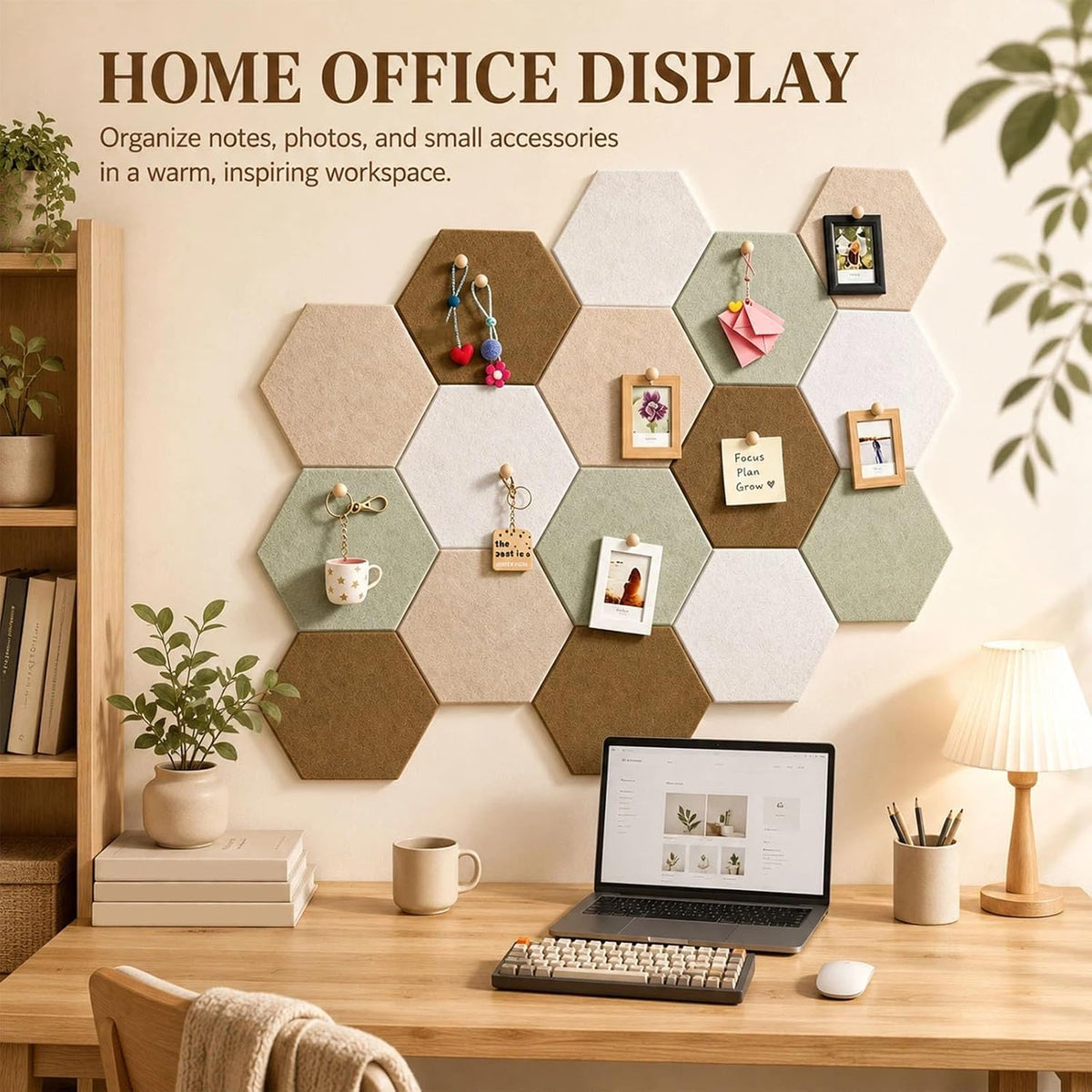 12x10 in 16 Pcs Hexagon Cork Board Tiles, Felt Pin Boards, Sage