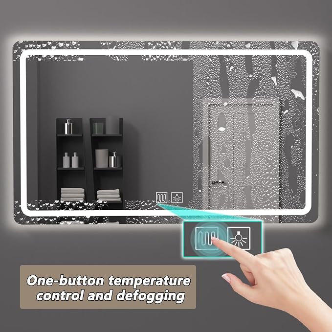 Bathroom Mirror with LED Lights, Lighted Bathroom Makeup Wall Mounted Mirror