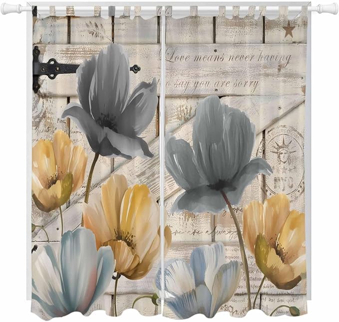 Spring Tulips Flower Living Room Curtains 84 Inch Length, Window Curtains Tab