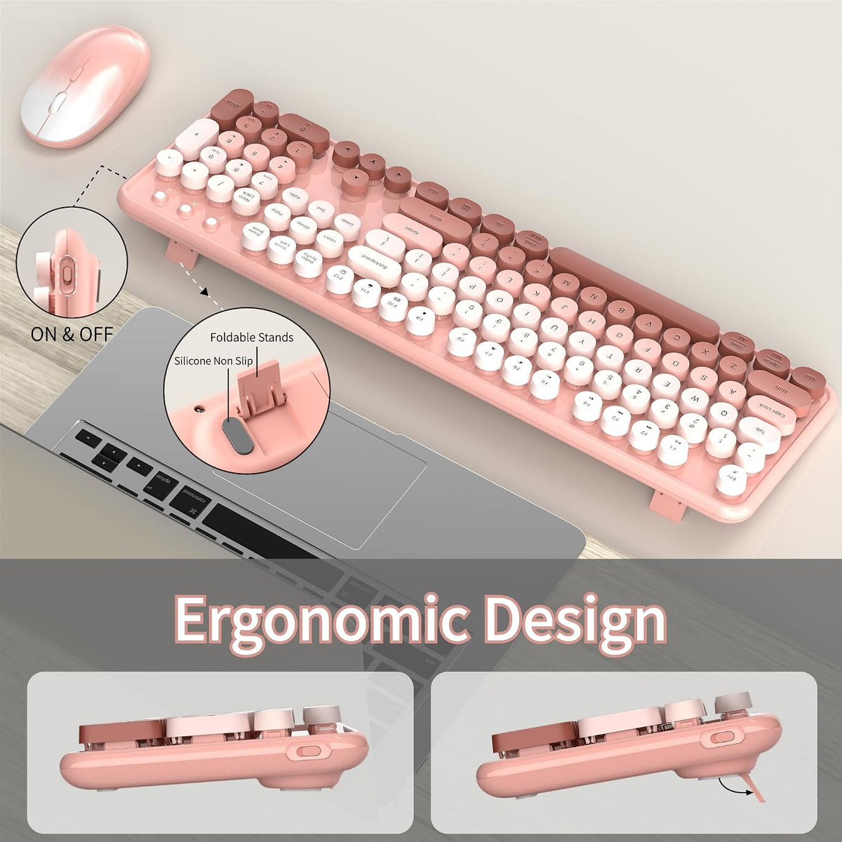 Colorful Wireless Computer Keyboard and Mouse, Peach Gradient