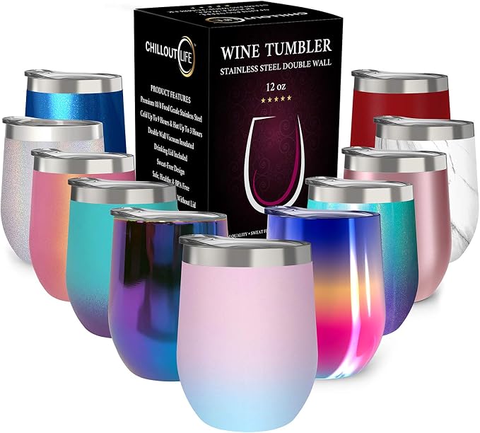 CHILLOUT LIFE 12 oz Stainless Steel Wine Tumbler
