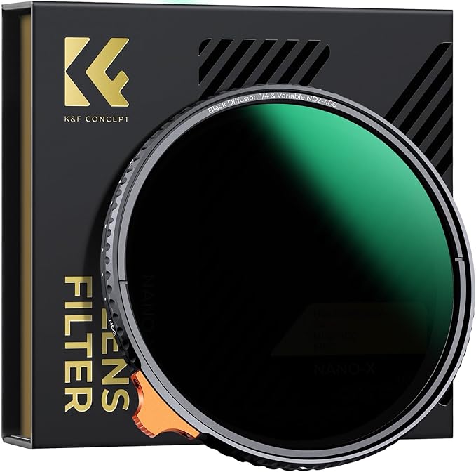 K&F CONCEPT 62mm Black Diffusion Mist 1/4 Effect & Variable ND2-400 ND Lens