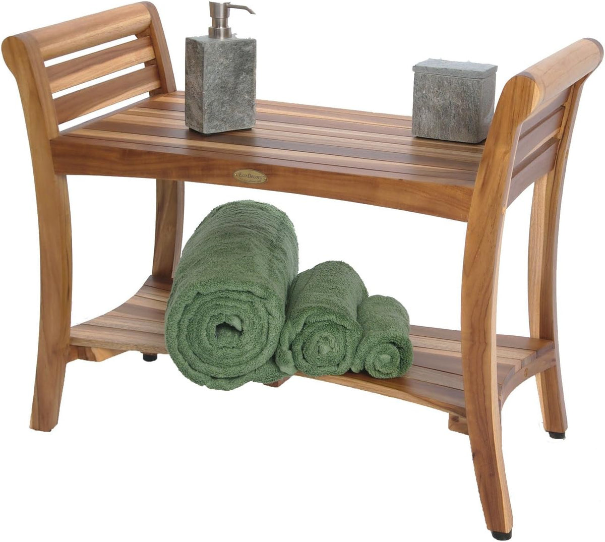 EcoDecors Symmetry 30-Inch Teak Shower Bench, Natural Finish