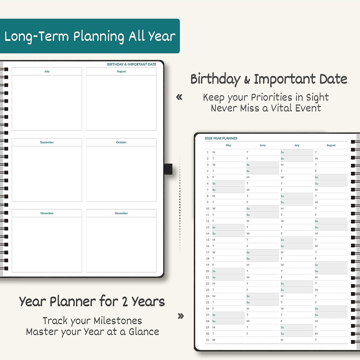 BEZEND Monthly Planner 2027-2028, 2-Year Calendar (8.5"x11") 120GSM Paper