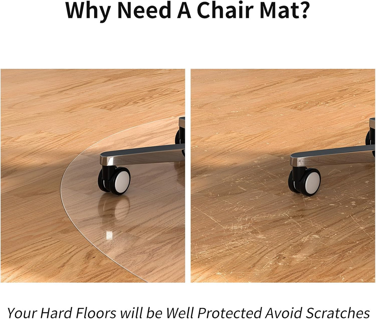 WASJOYE Office Chair Mat for Hard Floor, 48 Inch Clear PVC Round Floor Mat