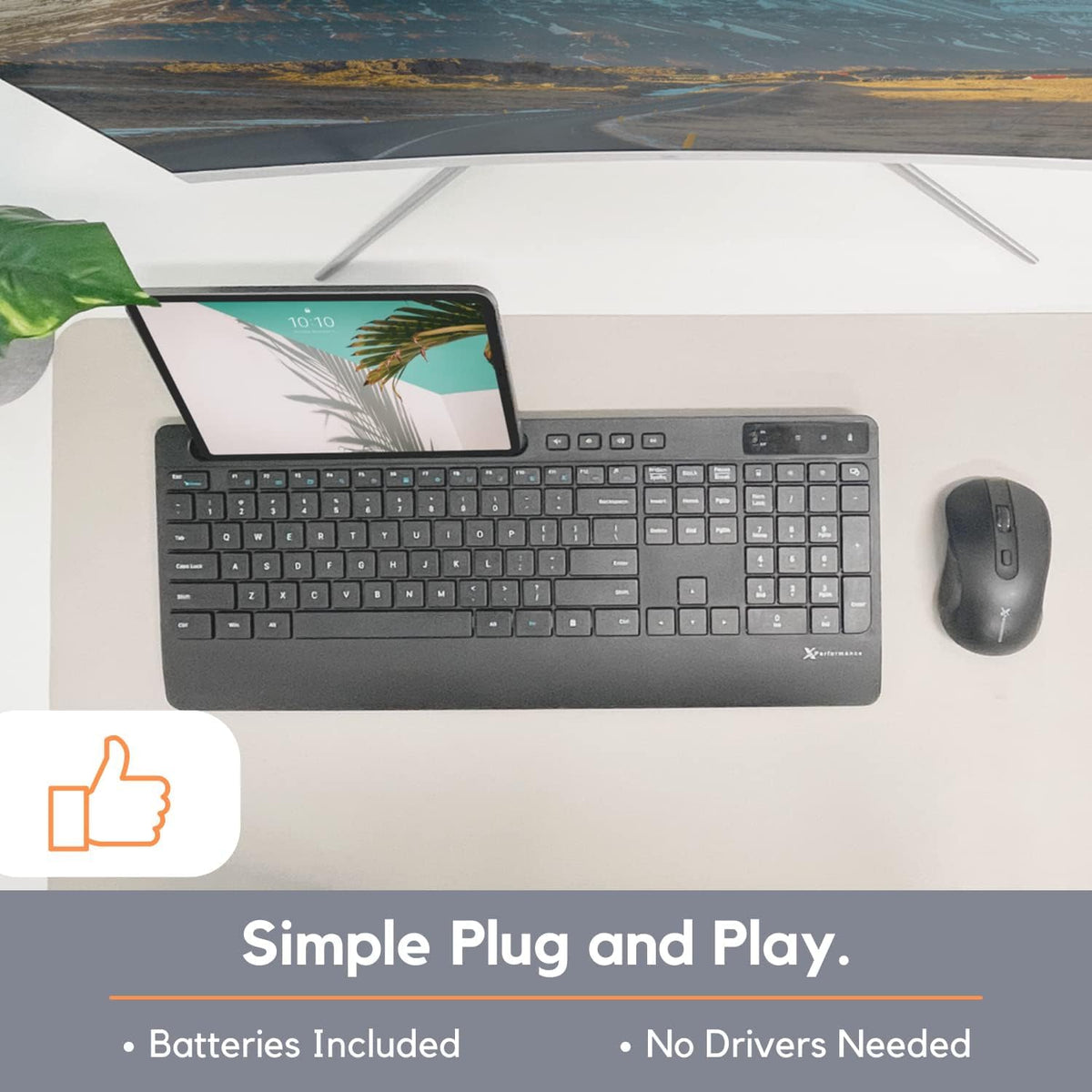 X9 Wireless USB-C Keyboard and Mouse Combo - Dual Port Compatibility (USB C + A) - Versatile Mouse Keyboard Combo Wireless w/ 8" Phone Stand and 113 Keys