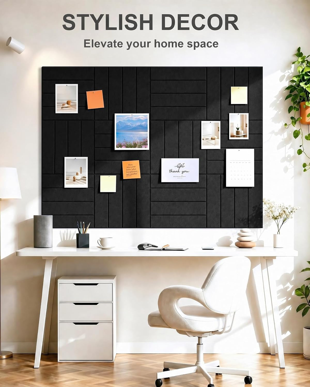 0.47" Thick Felt Wall Tiles 48"x36" Cork Board Alternative 12 Pack 11.81"x11.81"Felt Bulletin Board Pin Board with Removable Adhesive Tape&60 Pushpins for Home Office School(Bold-Black)