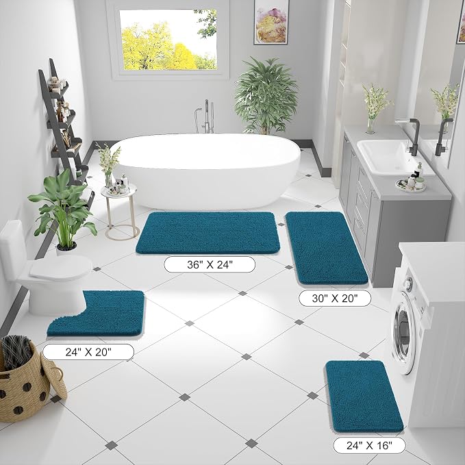 OLANLY Bathroom Runner Rugs 44x24, Soft Absorbent Chenille Bath Rugs, Rubber