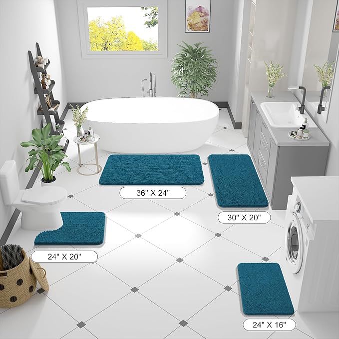 OLANLY Bathroom Runner Rugs 59x24, Soft Absorbent Chenille Bath Rugs, Rubber