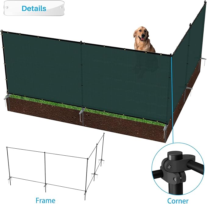 Patio 6' x 89' Outdoor Privacy Screen Freestanding Temporary Fence Panels Net Cover with Metal Poles for Outside Backyard Pool Garden Air Conditioner Fencing, Green