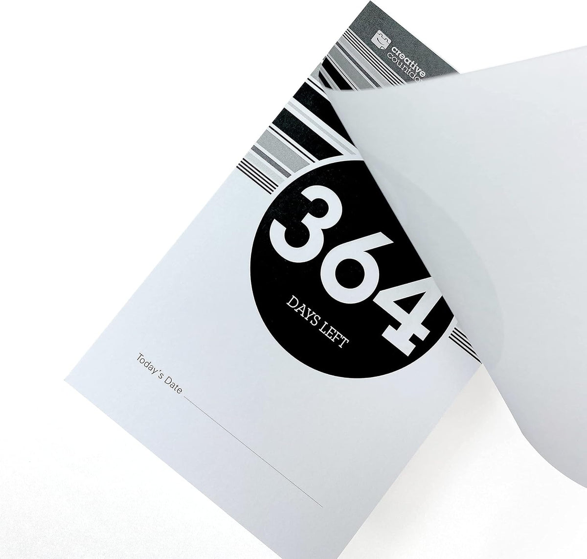 1 Year (365 Days) Event, Goal & Special Occasion Count Down Calendar - 5.75"x3.75" - Black & White Tear Off Countdown Calendar - Tear Away Desktop Calendar with Writing Space & Sleek Acrylic Display