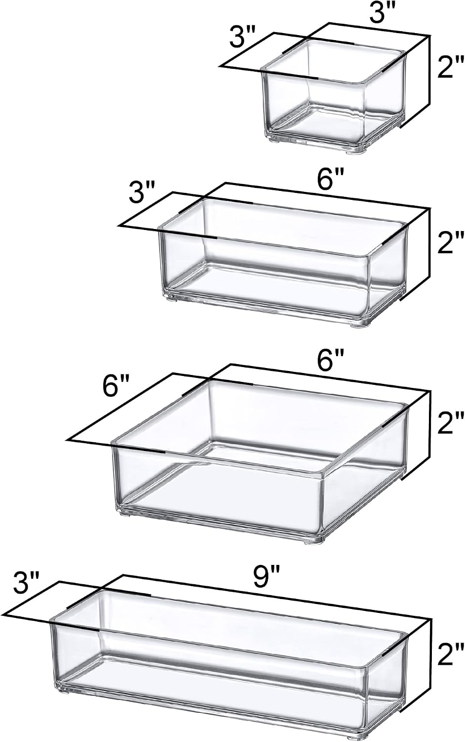 Amazing Abby - QuickSort - Plastic Stackable Organizers (10-Piece Set) for Vanity and Desk Drawer, Perfect Storage Solution for Beauty Products, Office Supplies, Decorative Items, and More