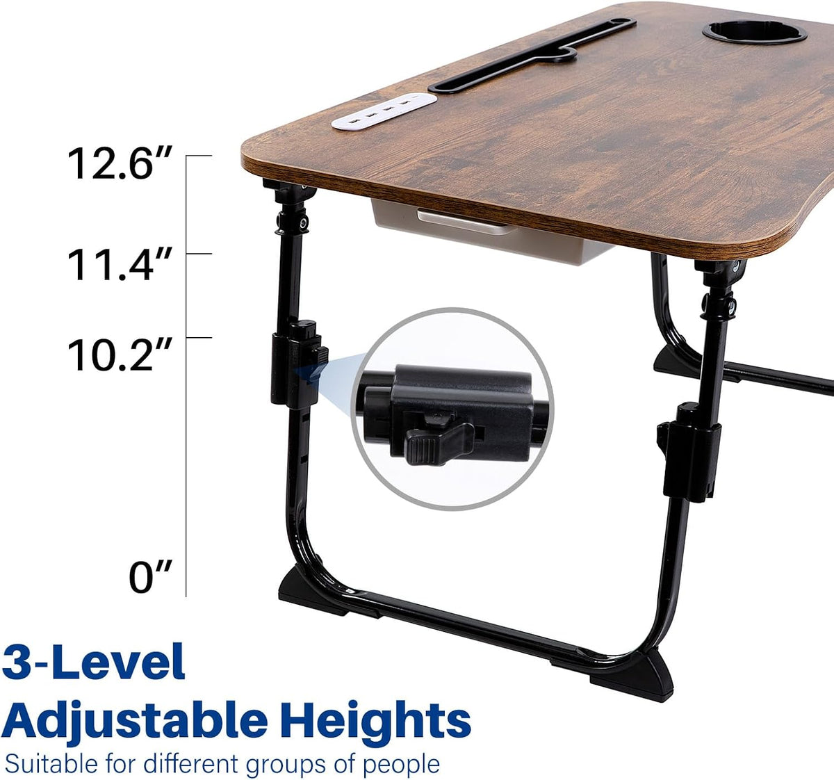 BYMECOST Laptop Desk for Bed, Height Adjustable Laptop Bed Table, Foldable Portable Lap Desk Stand with USB/Storage Drawer/Cup Holder/Slot, Breakfast Tray for Working Reading Writing Eating